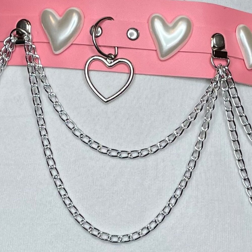 Kawaii Pink Heart Chain Belt - Pastel Goth Harajuku Double Strap - Picture 3 of 8
